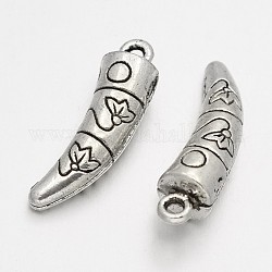 Pendente in lega stile tibetano, forma zanna, argento antico, 25x7x7mm, Foro: 2 mm