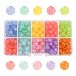 250 pièces 10 couleurs perles acryliques imitation gelée, ronde, couleur mixte, 8x7.5mm, Trou: 1.8mm, 25 pcs / couleur