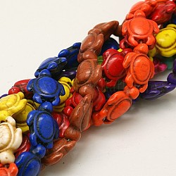 Perles de khaulite synthétiques, teinte, tortue, couleur mixte, 17~18x13~14x6.5~7.5mm, Trou: 1mm, Environ 23 pcs/chapelet, 15.04 pouce (38.2 cm)