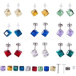 SUNNYCLUE DIY Earring Making, 304 Stainless Steel Blank Peg Ear Stud Components, Glass Cabochons and Plastic Ear stud Components, Stainless Steel Color, 12x10cm