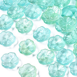Perles de verre peintes par pulvérisation transparent, moitié mat, fleur, vert de mer moyen, 15x15x6mm, Trou: 1.2mm
