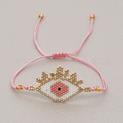 Bracelet en perles de rocaille miyuki tressées, bracelet porte-bonheur de protection contre le mauvais œil pour les femmes, rose, 11 pouce (28 cm)