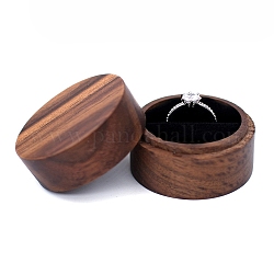 Round Wood Ring Storage Boxes, Wooden Wedding Ring Gift Case with Velvet Inside, for Wedding, Valentine's Day, Black, 5x3.5cm