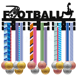 Вешалка для медалей из модного дерева, 2-строчная настенная стойка, с винтами и дюбелем, футбол шаблон, 150x400x7 мм, отверстие : 5 мм