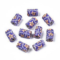 Perles en pâte polymère manuel, colonne avec motif d'artisanat de bijoux, bleu ardoise moyen, 11x6~7.5mm, Trou: 2~3mm