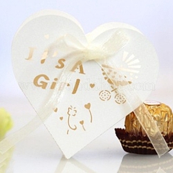 Boîtes de bonbons en papier, avec ruban, boîte de boulangerie, boîte-cadeau de douche de bébé, cœur, floral blanc, 9.5x9.5x3 cm