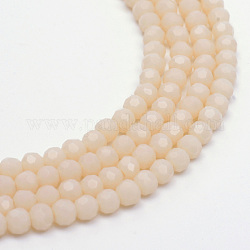 Chapelets de perles en verre opaques solides, facette (32 facette) ronde, bisque, 6mm, Trou: 1mm, Environ 100 pcs/chapelet, 24 pouce