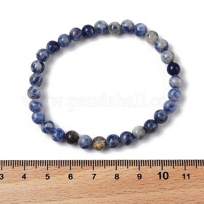 Bracciali elasticizzati con perle di diaspro a punto blu naturale&nbsp;BJEW-K212-A-039-1