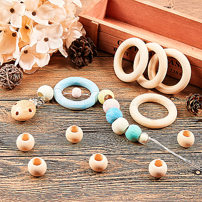 40 Natural Unfinished Large Hole Macrame Wood Bead 24mm with 9mm Hole, Size: 24 mm, Beige
