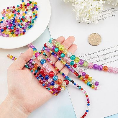 Assorted Colors 10mm Round Crackle Glass Beads (3 Strands)