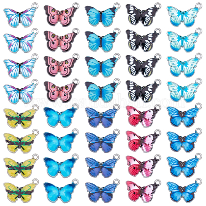 SUNNYCLUE 1 Box 40Pcs 10 Colors Butterfly Charms Pendant Alloy Enamel Butterfly Dangle Charms for DIY Jewelry Making Bracelet Necklace Christmas Decoration PALLOY-SC0002-35-1