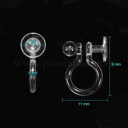 プラスチック製クリップ式イヤリングパーツ  透明  9x11mm  ボール：3mm  トレイ：5mm KY-F007-03-1