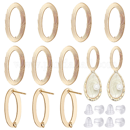 BENECREAT 12Pcs 18K Gold Plated Oval Hollow Out Earring Studs Brass Texture Earring Stud with Loops and 30Pcs Plastic Ear Nuts for DIY Jewelry Making Findings KK-BC0011-01-1