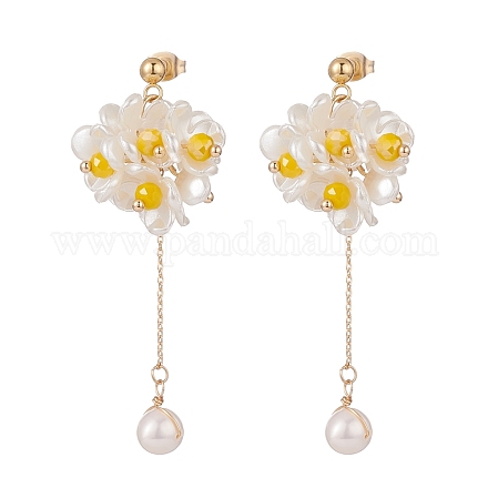 Fiore a grappolo di perle di plastica con lunghi orecchini pendenti con nappa EJEW-TA00119-1