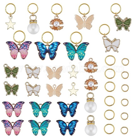 SUNNYCLUE 1 Box 116Pcs Braid Rings Butterfly Hair Charms Hair Rings Butterfly Hair Clip Braid Charms Metal Butterfly Clip Pearl Braid Clips Gold Hair Clips Decoration for Dreadlock Accessories Women FIND-SC0006-27-1