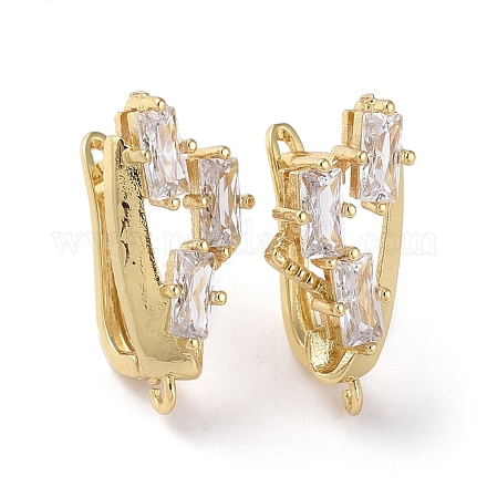 Brass Micro Pave Cubic Zirconia Hoop Earring Findings with Latch Back Closure ZIRC-G158-05G-1