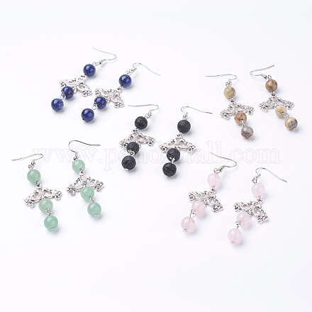 Natural Gemstone Dangle Earrings EJEW-JE02591-1