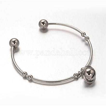 Perfect Design 304 Stainless Steel Bell Charm Torque Cuff Bangles BJEW-I201-14P-1