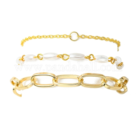 Set di braccialetti a catena a maglie con perline acriliche con 3 graffetta in alluminio stile 3 e cordolo in ottone e perle finte BJEW-FS0001-08-1