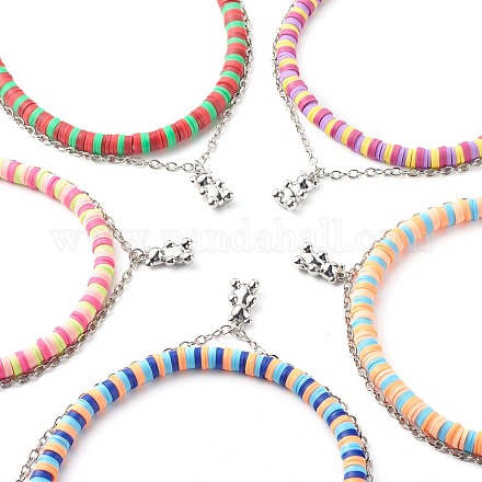 Colliers de perles en argile polymère faits à la main et collier pendentif en alliage d'ours pour enfant NJEW-JN03642-1