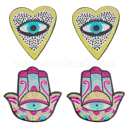 Nbeads 4Pcs 2 Style Evil Eye Sequin Iron on/Sew on Patches PATC-NB0001-02-1