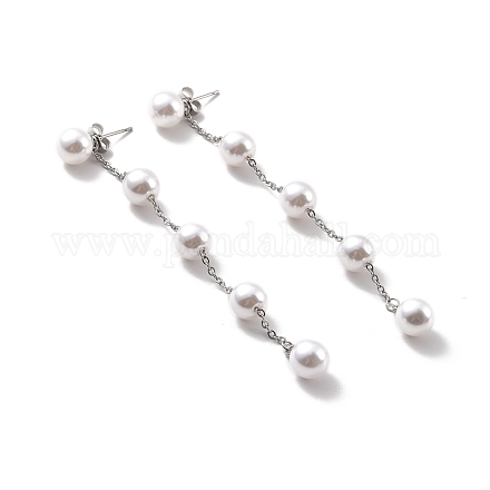 Orecchini pendenti a catena lunga con perle di plastica rotondi STAS-D179-04P-02-1