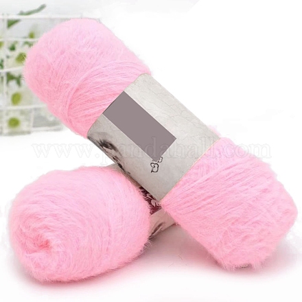 ウールとベルベットの混紡糸  フェイクミンクファー糸  織り用のふわふわの柔らかいまつげ糸  編み物とかぎ針編みの巾着帽子の服  ピンク  2mm PW-WG85096-18-1