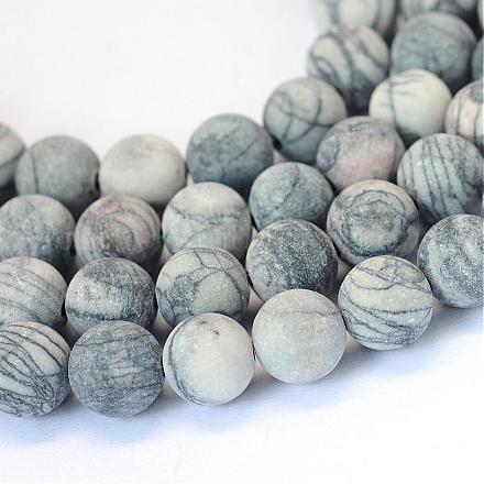 Ciocche di perline rotonde di pietra naturale nera smerigliata / netstone G-E334-6mm-25-1