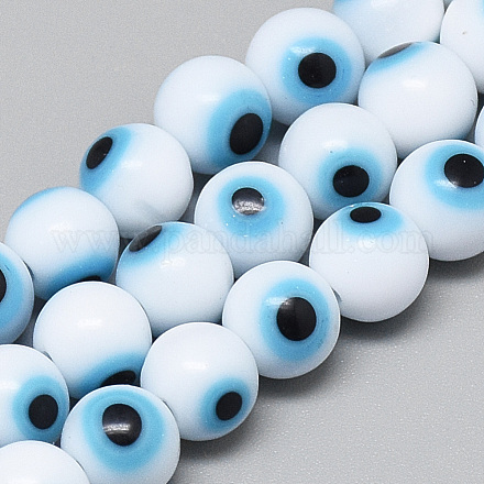 Handmade Lampwork Evil Eye Beads Strands X-LAMP-R140-6mm-01-1