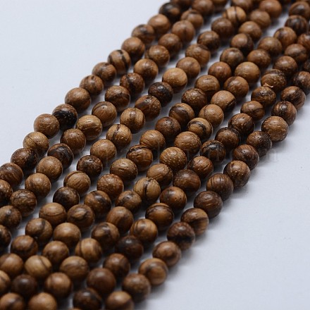 Chapelets de perles en bois naturel WOOD-F006-04-6mm-1