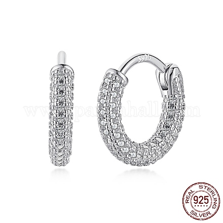 Rhodium Plated 925 Sterling Silver Micro Pave Cubic Zirconia Hoop Earrings for Women EJEW-P231-60P-1