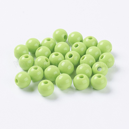 不透明なアクリルDIYのボール緩いラウンドビーズ  グリーン  サイズ：直径約12mm  穴：2mm X-PAB705Y-6-1