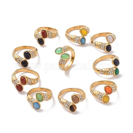Овальное открытое кольцо-манжета с драгоценными камнями и стразами STAS-E168-10A-G-1