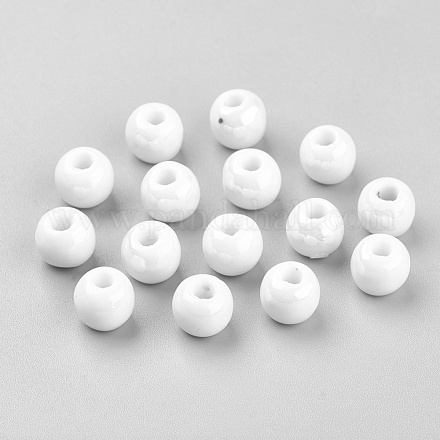 Perles en céramique de porcelaine artisanales rondes blanches X-PORC-D001-8mm-04-1