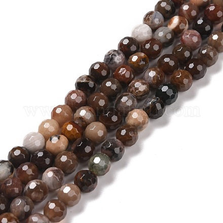 Chapelets de perles en bois pétrifié naturel G-E571-27A-1