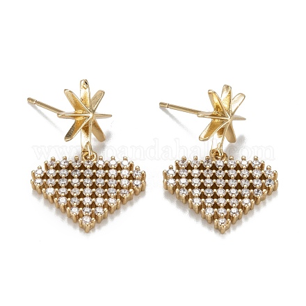 Heart Sparkling Cubic Zirconia Dangle Stud Earrings for Girl Women EJEW-H126-01G-1