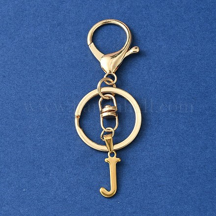 304 Schlüsselanhänger mit Anfangsbuchstabenanhänger aus Edelstahl KEYC-YW00005-10-1