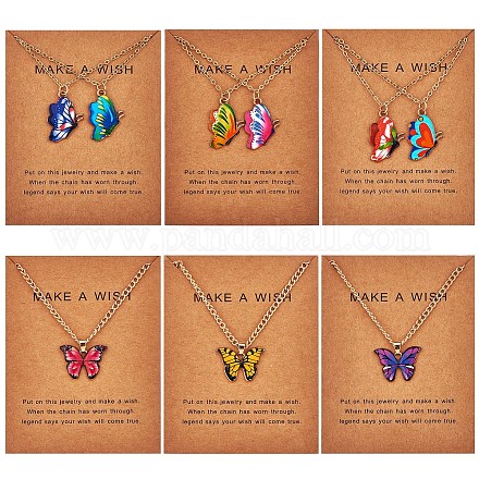 6 Stück Halsketten mit Schmetterlingsanhänger für Frauen JN1066A-1