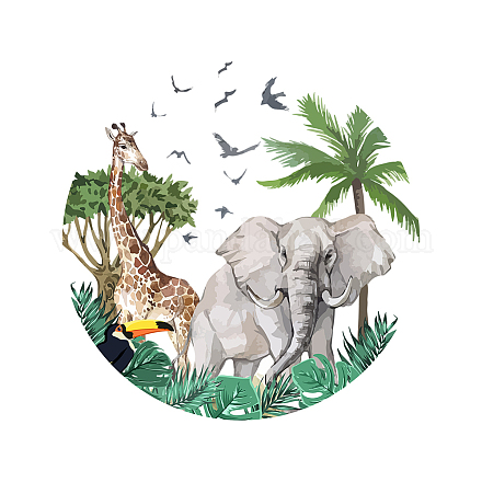 Superdant colorido plantas tropicales animales calcomanías de pared elefante elefante jirafa tucán etiqueta de la pared diy pelar y pegar murales removibles pegatinas para la sala de estar de la guardería DIY-WH0228-858-1
