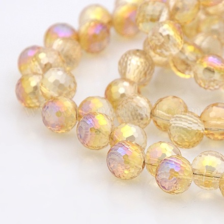 Full Rainbow Plated Glass Faceted Round Beads Strands GLAA-A026-8mm-FR03-1
