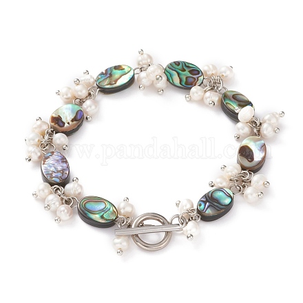 Bracelets de perles ovales en coquille d'ormeau naturel/coquille de paua BJEW-JB05776-02-1