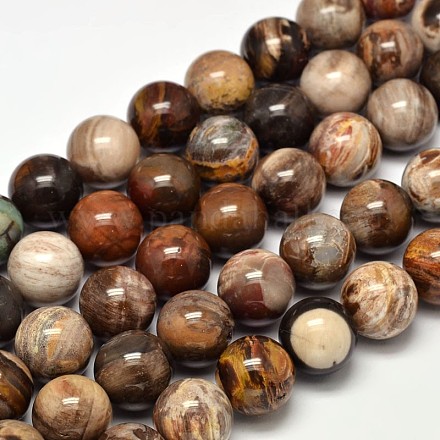 Bois pétrifié naturel brins de perles rondes G-F266-08-16mm-1