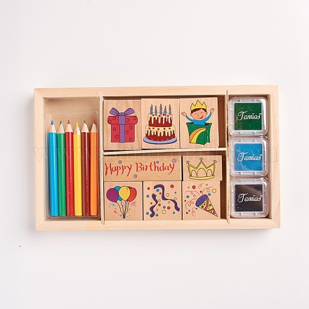 Stempelsets aus Holz zum Thema Geburtstag DIY-WH0161-95-1
