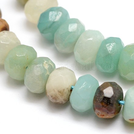 Faceted Natural Flower Amazonite Rondelle Beads Strands X-G-K090-12-1