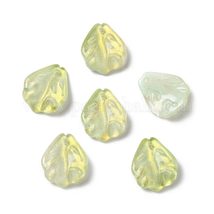 染色および加熱ガラスのペンダント  グリッターパウダー付き  カーネーションの花びら  黄緑  17.5x15x4.5mm  穴：1.4mm GLAA-B009-03B-1