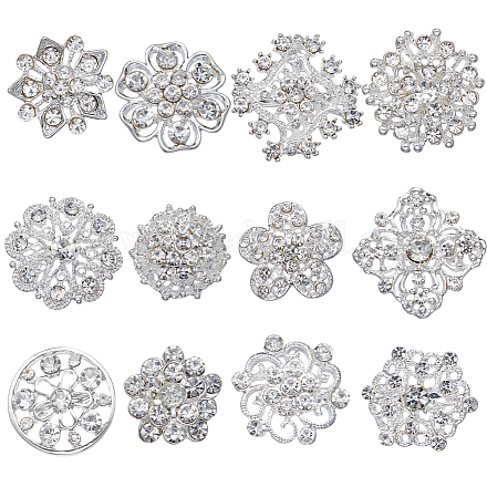 Gorgecraft 12 pièces 12 épingles de broche de fleur de strass de cristal de style JEWB-GF0001-36B-1