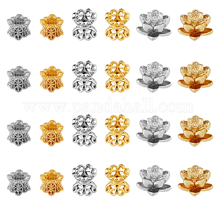 Superfindings 24 pz 3 stili tappi di perline di fiori 2 colori ottone tappo finale fiore di loto multi-petalo rotondo filigrana forma di tazza perline europee con foro grande perline distanziatrici per creazione di gioielli KK-FH0004-72-1