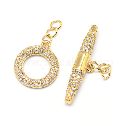 Brass Micro Pave Cubic Zirconia Ring Toggle Clasps ZIRC-E010-24G-1