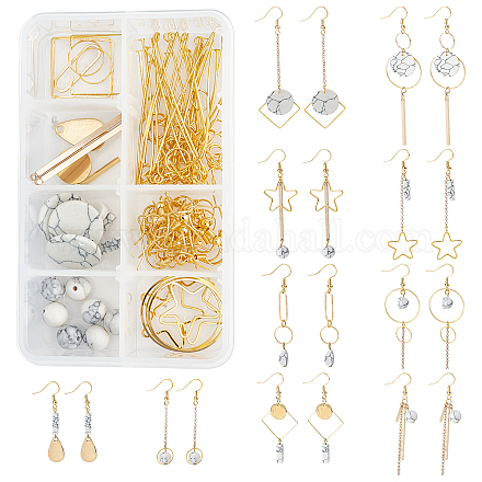 SUNNYCLUE DIY Synthetic Turquoise Earring Kits, Including Metal Linking  Rings & Cable Chains & Earring Hooks & Pendants, Golden & Light Gold,  12x1mm
