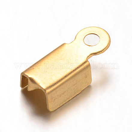 イオンプレーティング（ip）304ステンレス鋼折りたたみカシメエンドパーツ  圧着コードの端を折ります  ゴールドカラー  10x4x3mm  穴：1mm  内径：3.5mm STAS-F075-27-1